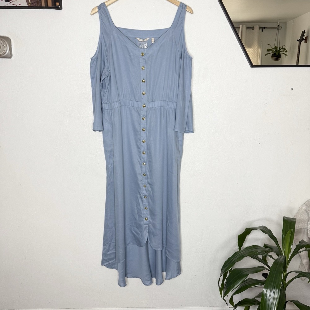 Soft Surroundings Bridgette Cold Shoulder Blue Maxi Dress Women's Large Petite